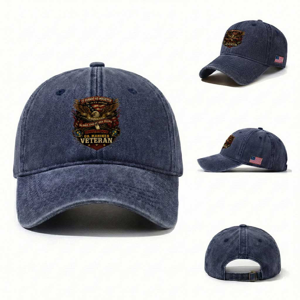 US Marines Veteran Washed Cotton Baseball Cap It Cannot Be Inherited Nor Can It Be Purchased I Have Earned It TS11 Washed Cap Universal Fit Navy Print Your Wear