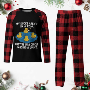 My Duck Arent In A Row They Are In A Circle Passing A Joint Plaid Pajama Set Funny Duck Cannabis Cigarette TS11 Buffalo Plaid Print Your Wear