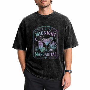 Midnight Margaritas Halloween Witch Cocktail Lover Washed Cotton T-Shirt