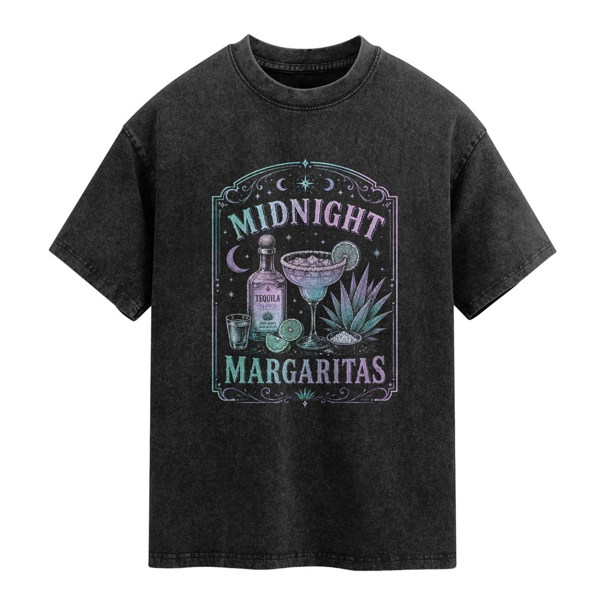 Midnight Margaritas Halloween Witch Cocktail Lover Washed Cotton T-Shirt