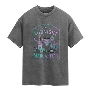 Midnight Margaritas Halloween Witch Cocktail Lover Washed Cotton T-Shirt