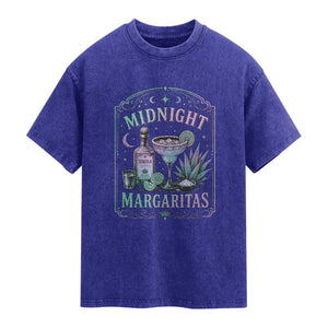 Midnight Margaritas Halloween Witch Cocktail Lover Washed Cotton T-Shirt