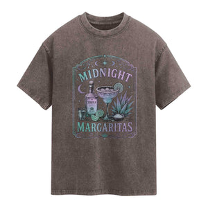 Midnight Margaritas Halloween Witch Cocktail Lover Washed Cotton T-Shirt