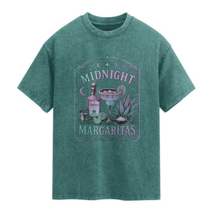 Midnight Margaritas Halloween Witch Cocktail Lover Washed Cotton T-Shirt