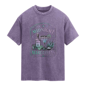 Midnight Margaritas Halloween Witch Cocktail Lover Washed Cotton T-Shirt