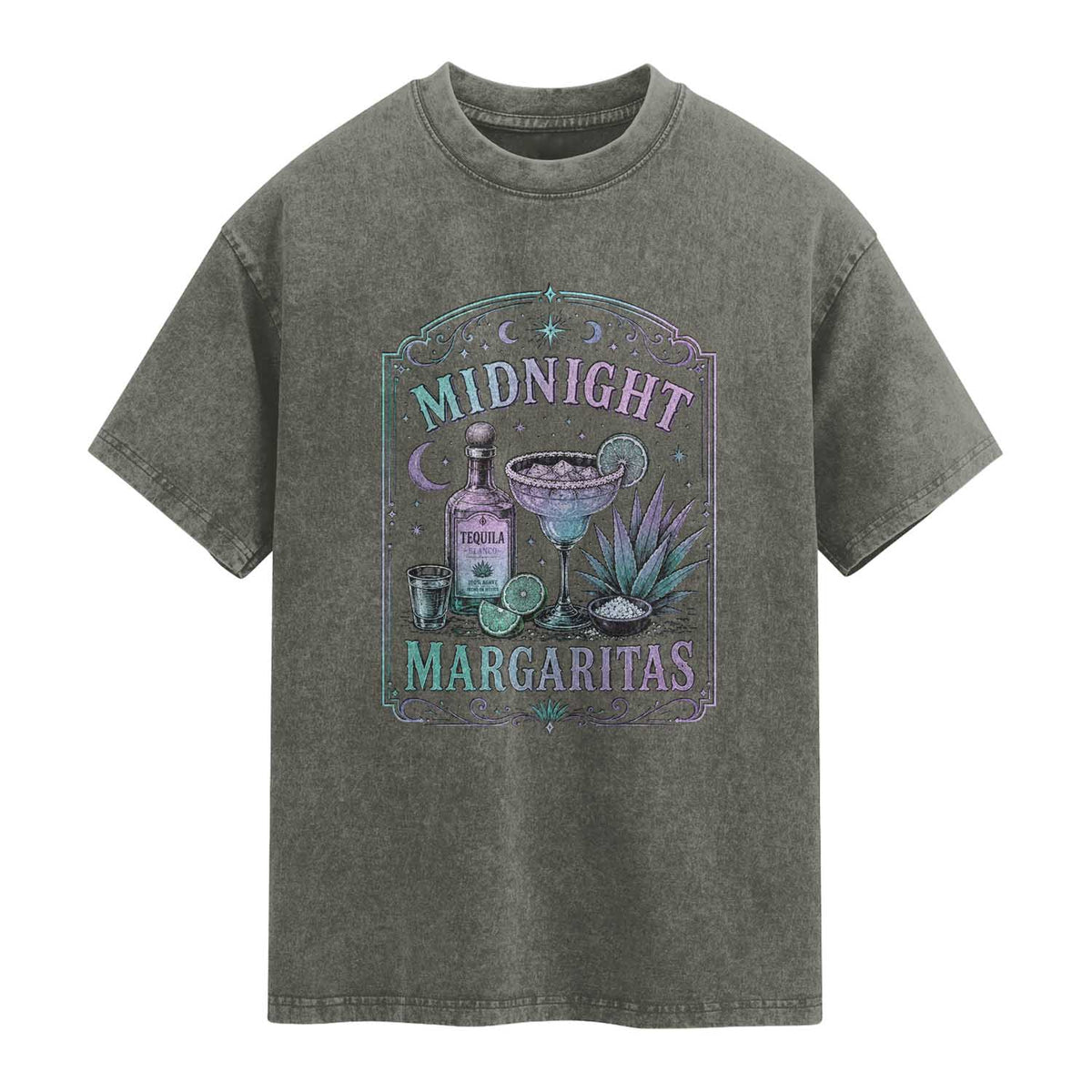 Midnight Margaritas Halloween Witch Cocktail Lover Washed Cotton T-Shirt