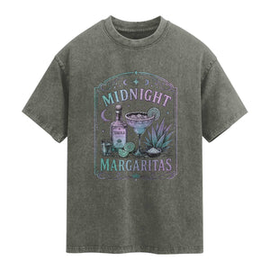 Midnight Margaritas Halloween Witch Cocktail Lover Washed Cotton T-Shirt