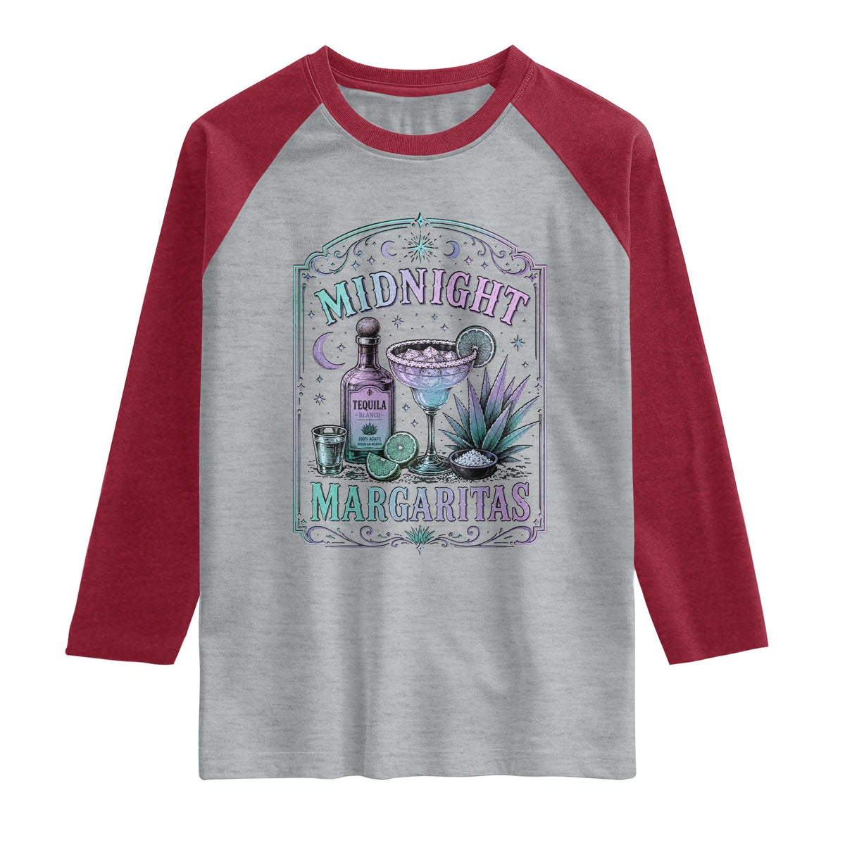 Midnight Margaritas Halloween Witch Cocktail Lover Raglan Shirt TS11 Heather Gray Heather Red Print Your Wear