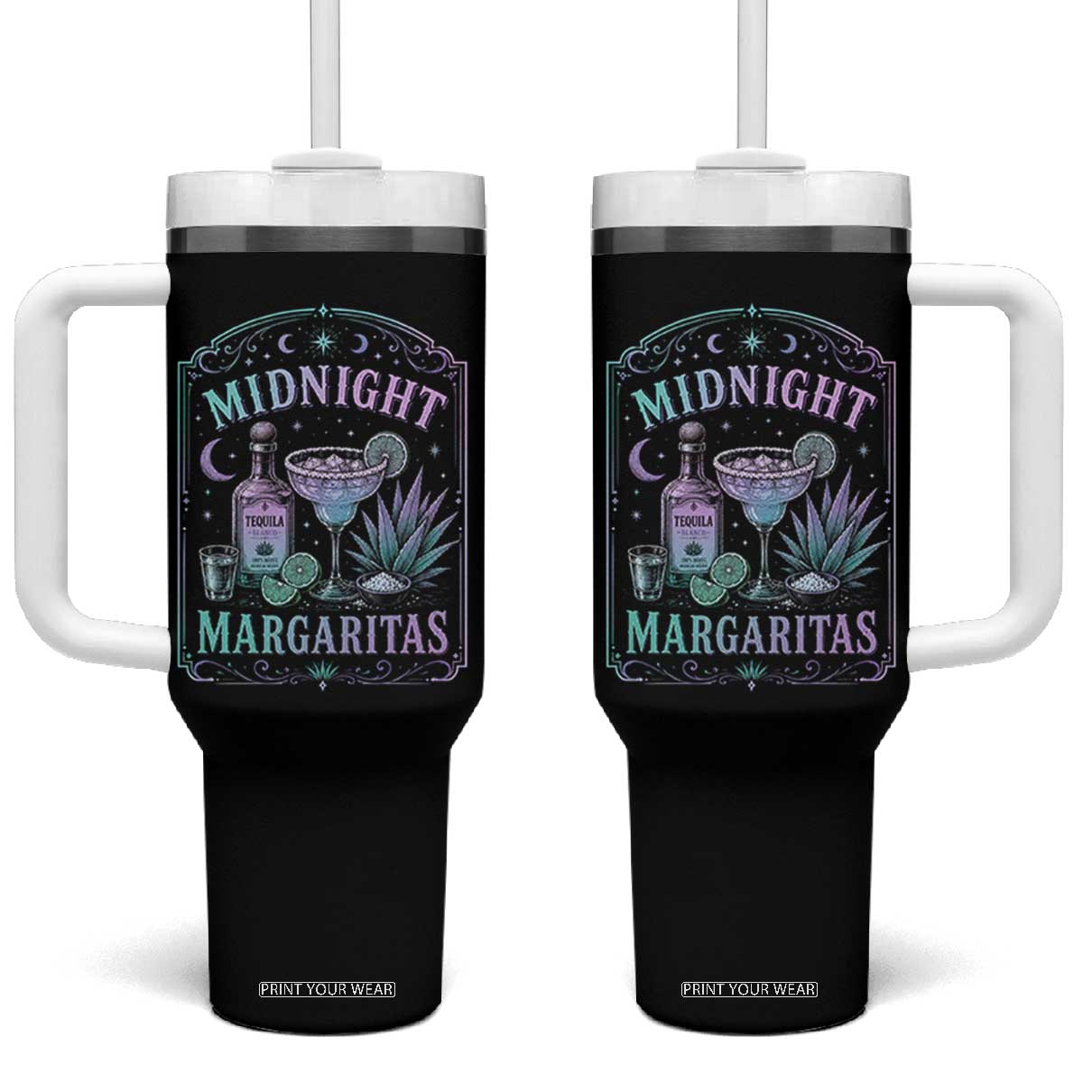 Midnight Margaritas Halloween Witch Cocktail Lover Tumbler With Handle TS11 One Size: 40 oz Black Print Your Wear