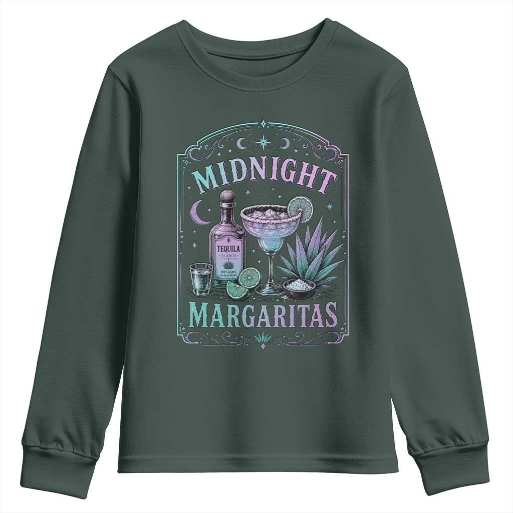 Midnight Margaritas Halloween Witch Cocktail Lover Youth Sweatshirt TS11 Dark Forest Green Print Your Wear