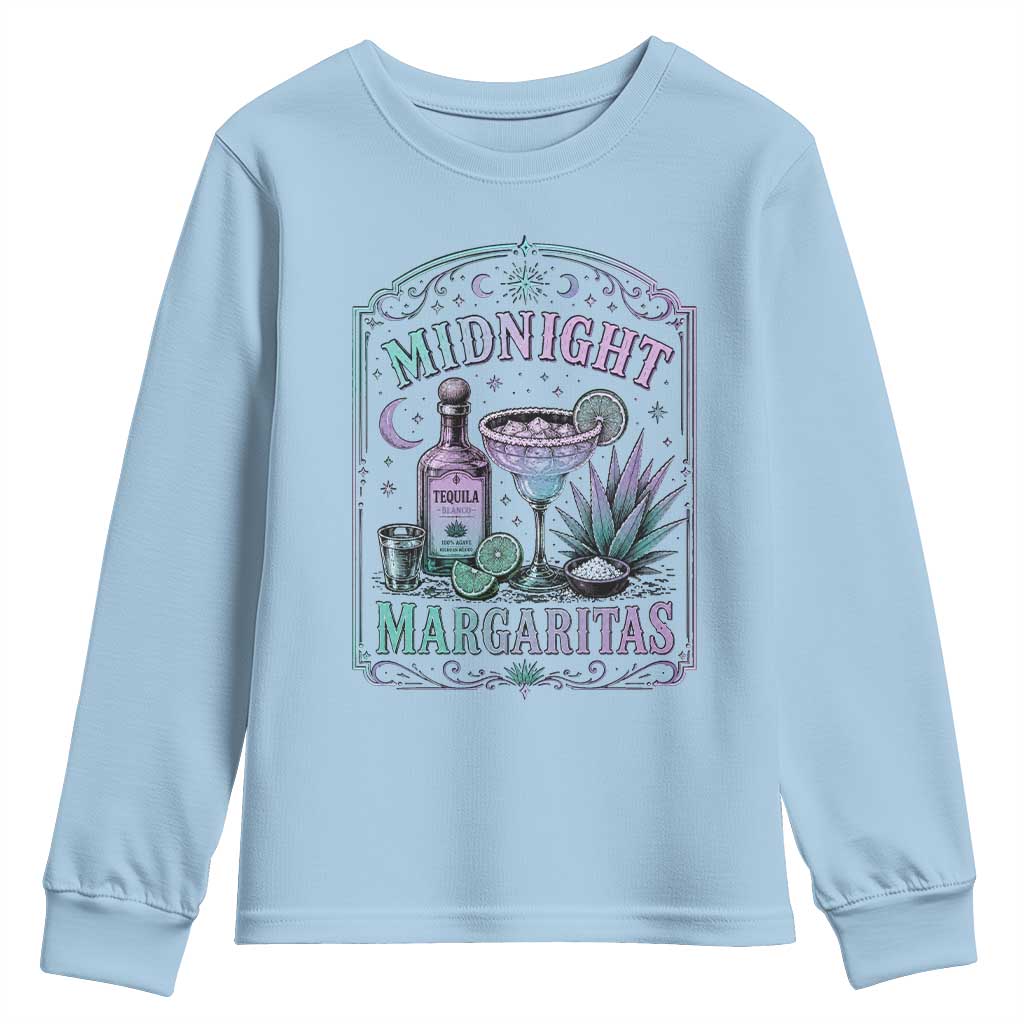 Midnight Margaritas Halloween Witch Cocktail Lover Youth Sweatshirt TS11 Light Blue Print Your Wear