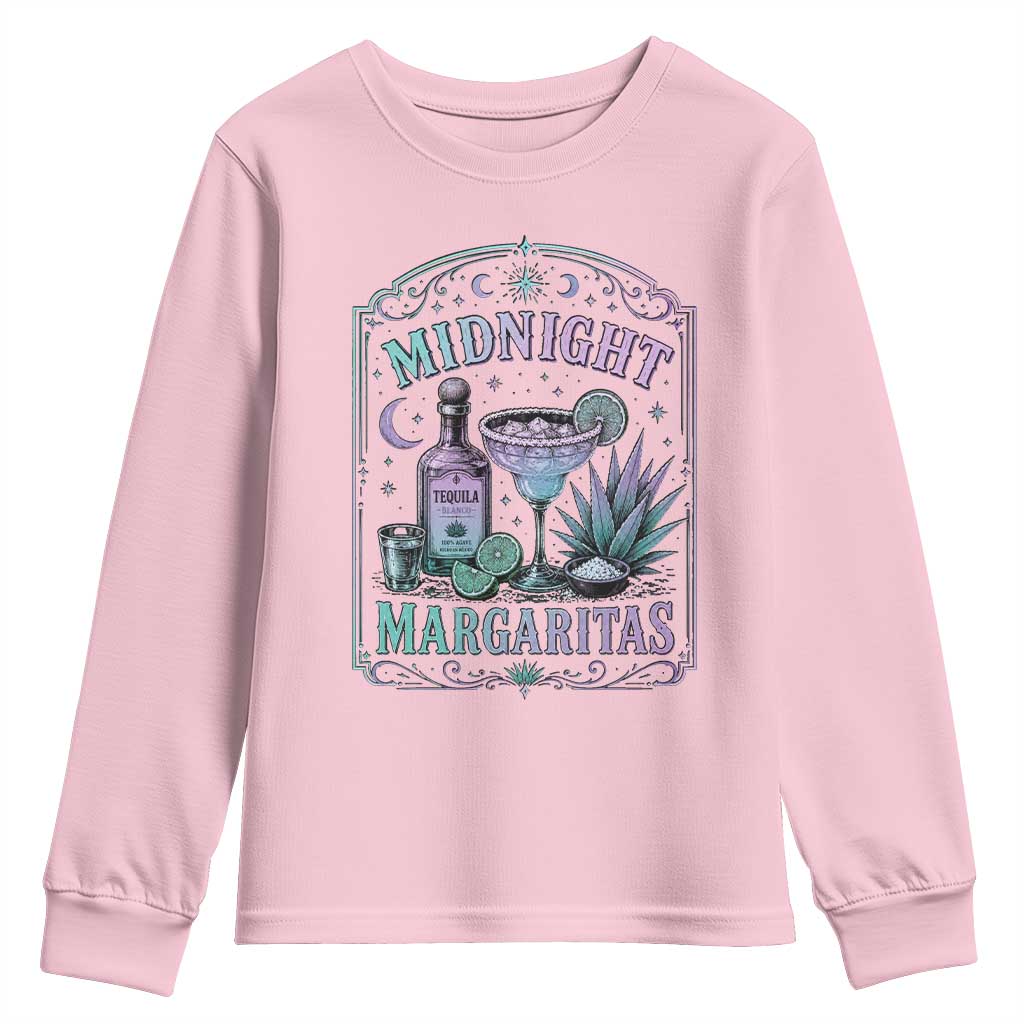 Midnight Margaritas Halloween Witch Cocktail Lover Youth Sweatshirt TS11 Light Pink Print Your Wear