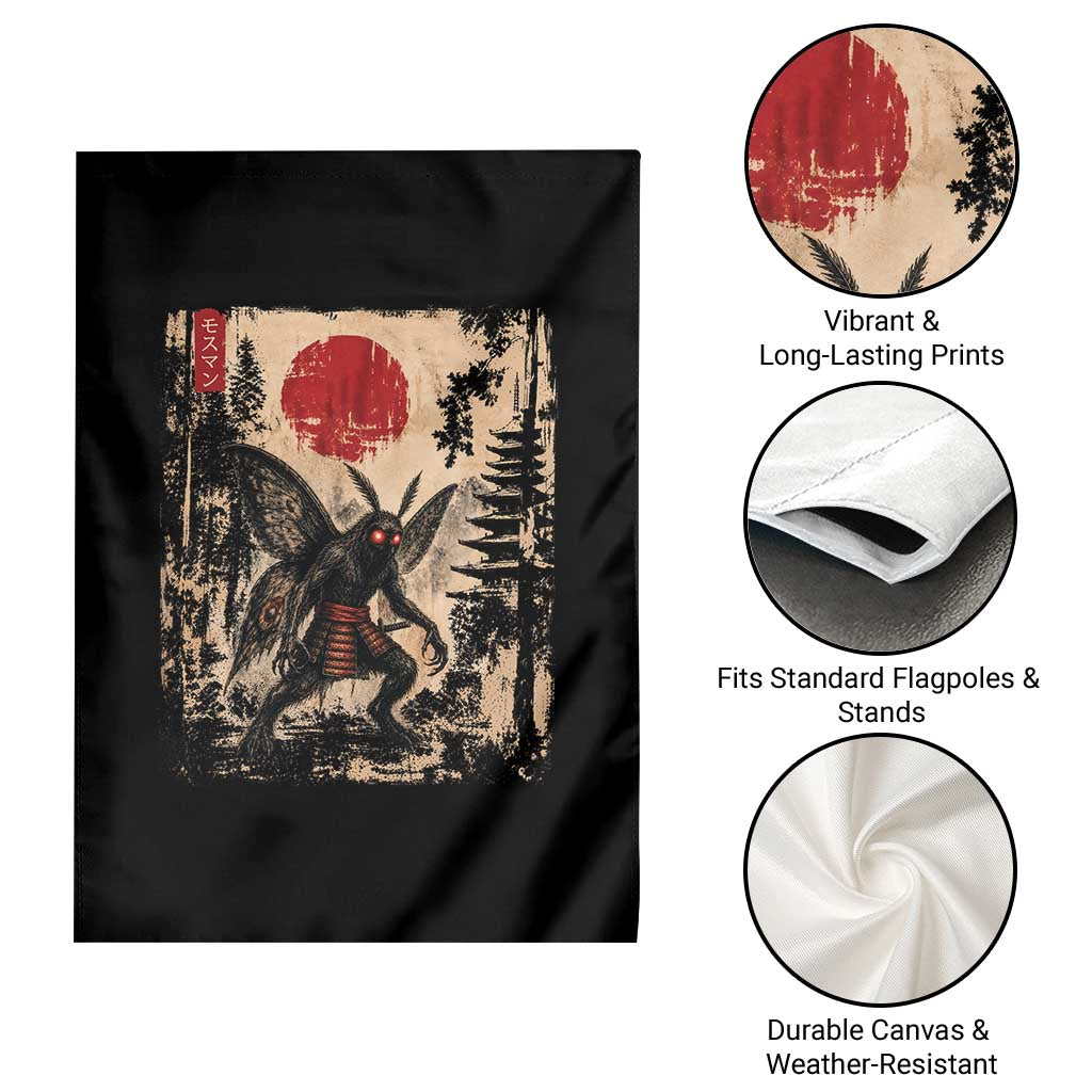 Samurai Mothman Japanese Vintage Graphic Ukiyo e Art Garden Flag Funny Cryptids