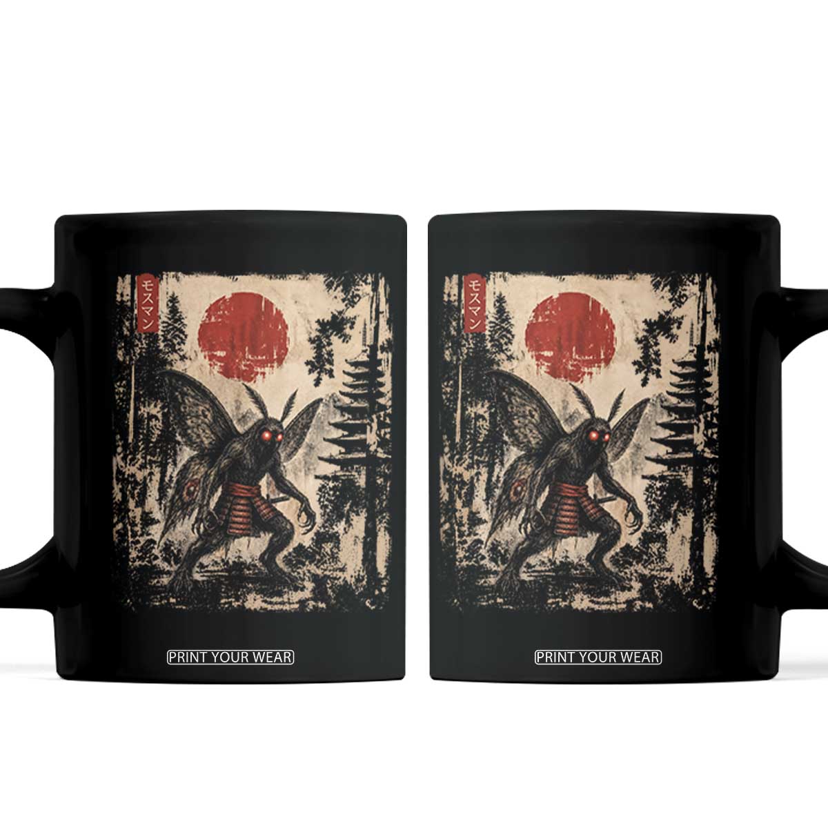Samurai Mothman Japanese Vintage Graphic Ukiyo e Art Coffee Mug Funny Cryptids