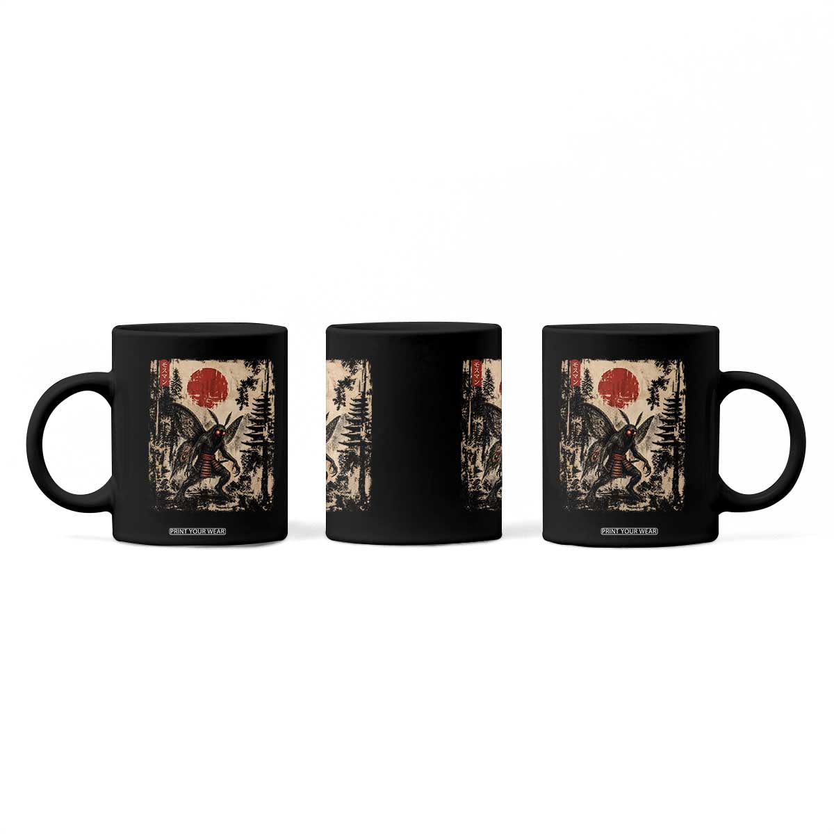 Samurai Mothman Japanese Vintage Graphic Ukiyo e Art Coffee Mug Funny Cryptids