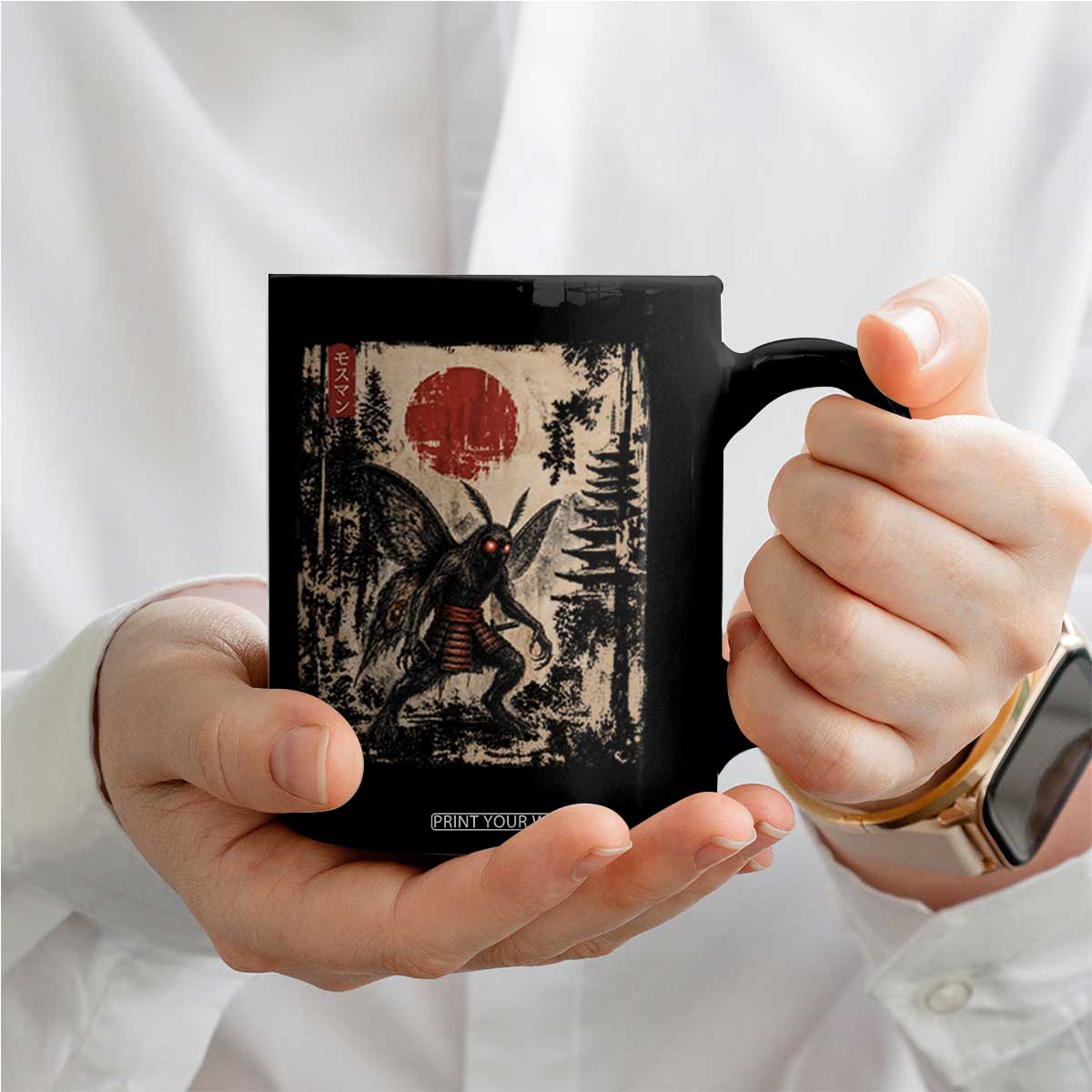 Samurai Mothman Japanese Vintage Graphic Ukiyo e Art Coffee Mug Funny Cryptids