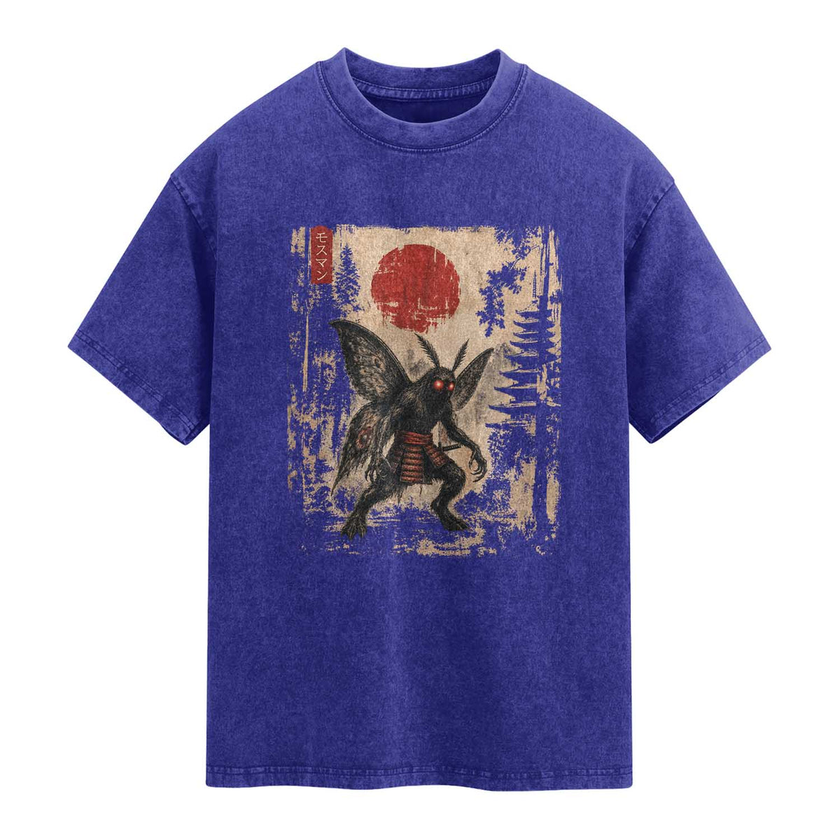 Samurai Mothman Japanese Vintage Graphic Ukiyo e Art Washed Cotton T-Shirt Funny Cryptids