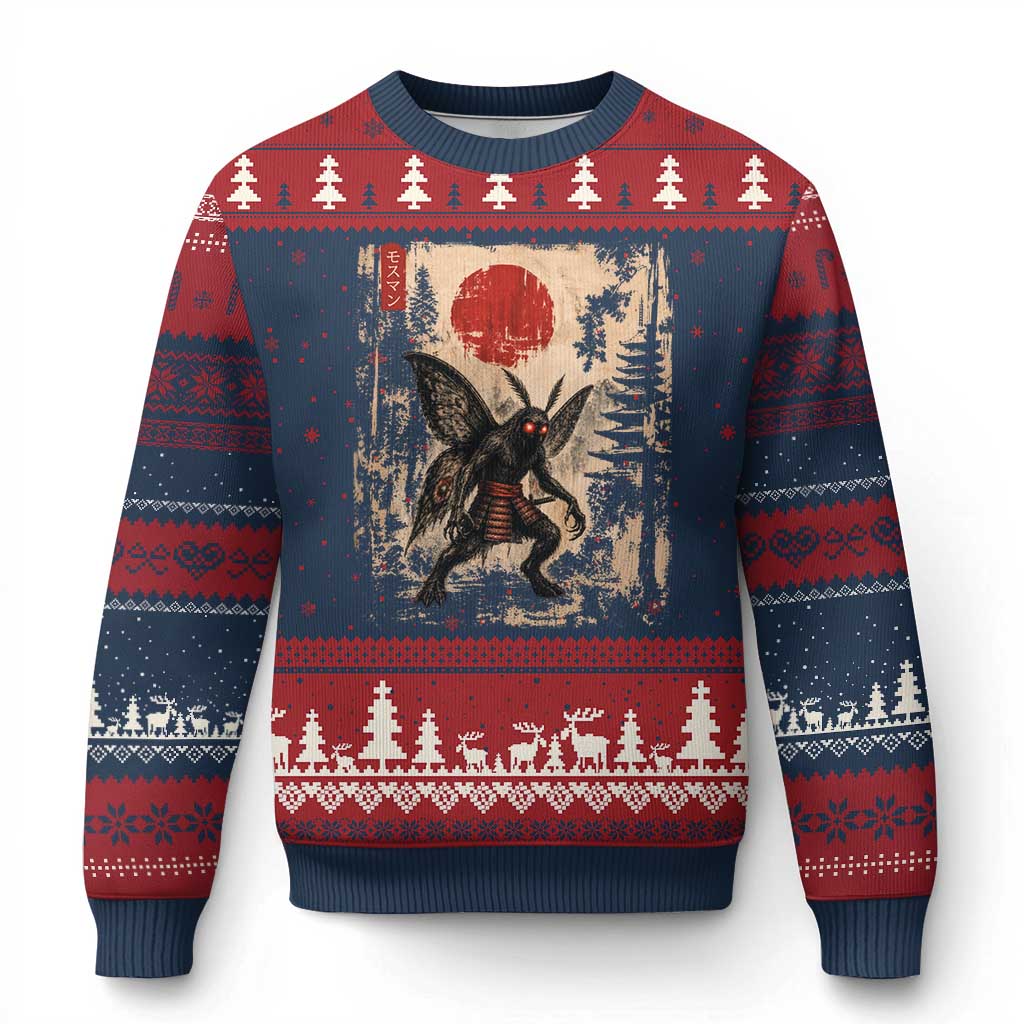 Samurai Mothman Japanese Vintage Graphic Ukiyo e Art Ugly Christmas Sweater Funny Cryptids