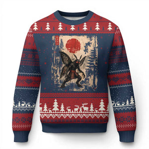 Samurai Mothman Japanese Vintage Graphic Ukiyo e Art Ugly Christmas Sweater Funny Cryptids