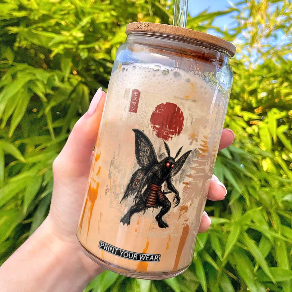 Samurai Mothman Japanese Vintage Graphic Ukiyo e Art Glass Can Funny Cryptids