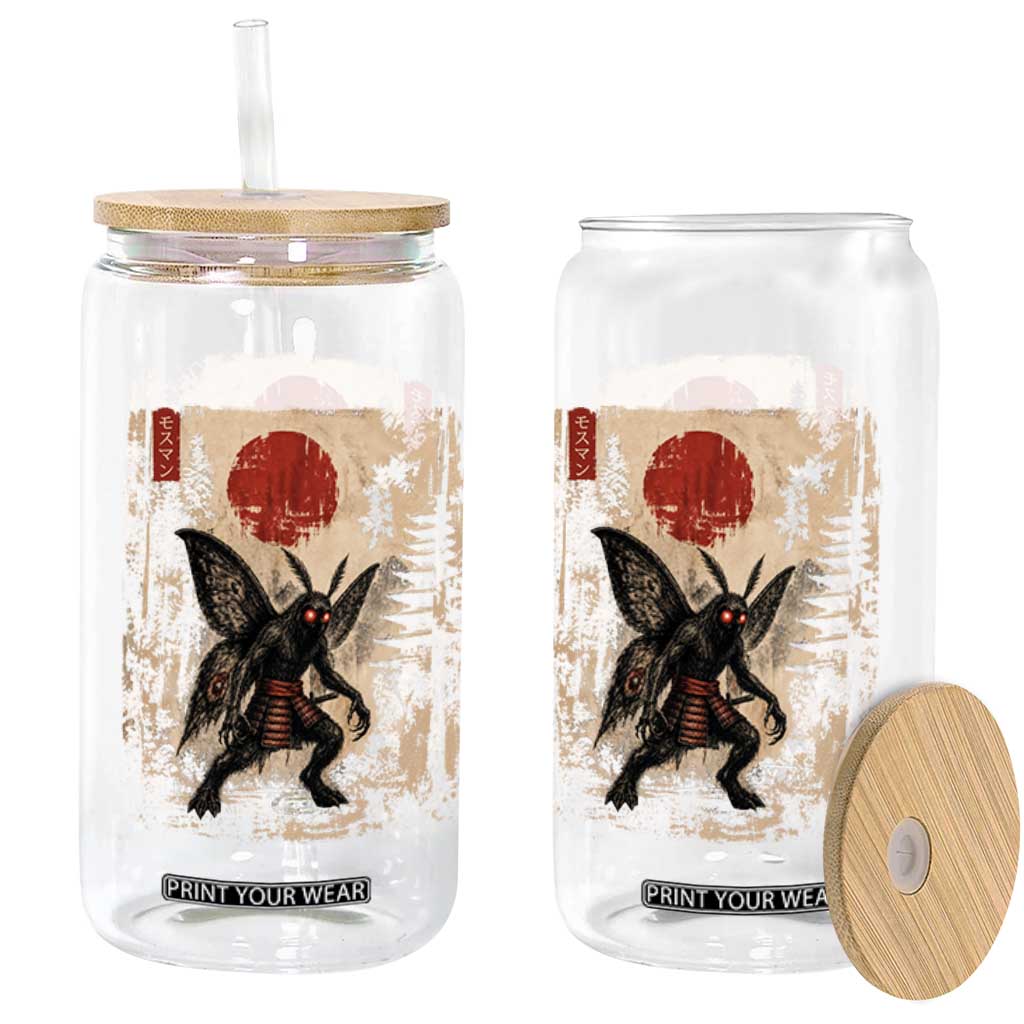 Samurai Mothman Japanese Vintage Graphic Ukiyo e Art Glass Can Funny Cryptids