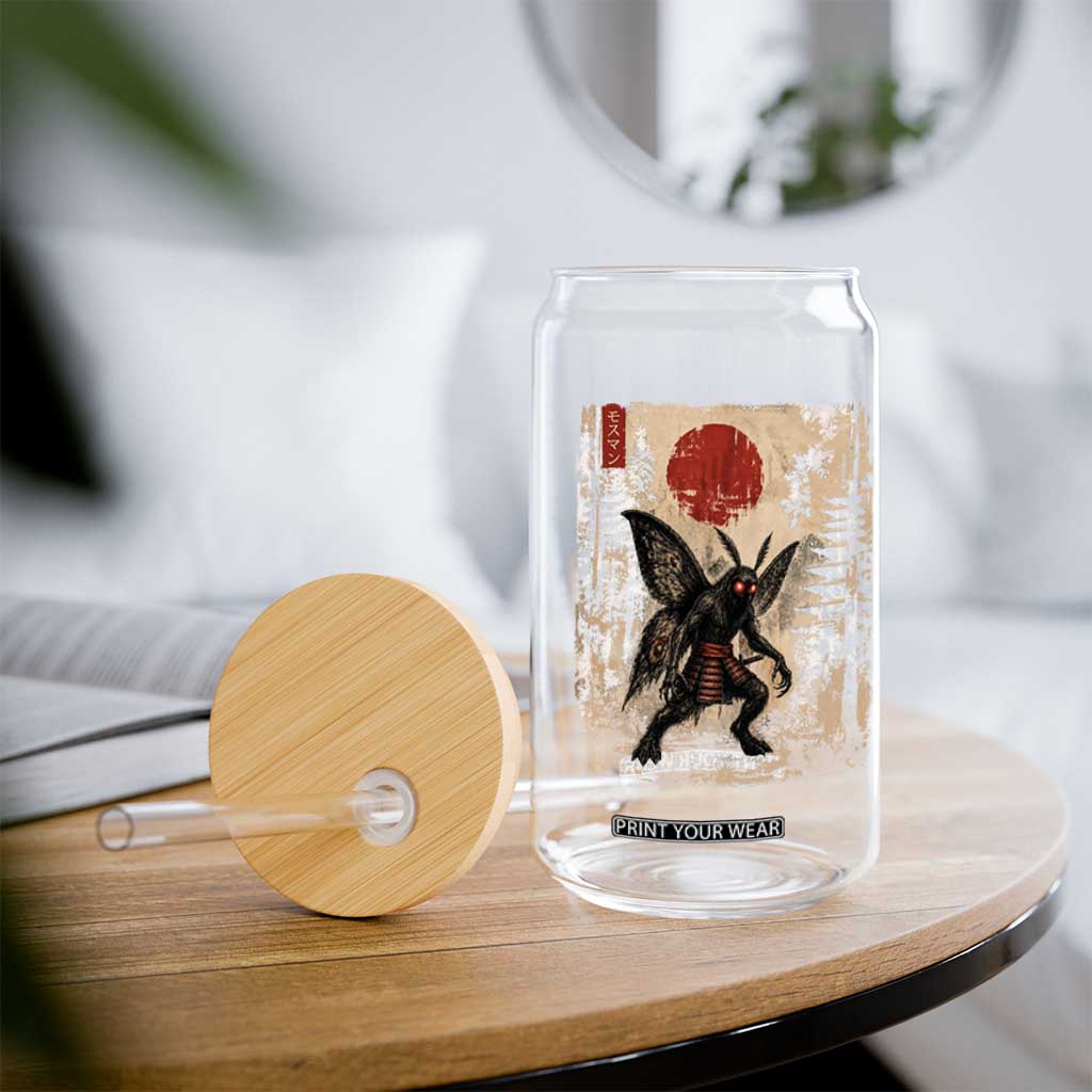 Samurai Mothman Japanese Vintage Graphic Ukiyo e Art Glass Can Funny Cryptids