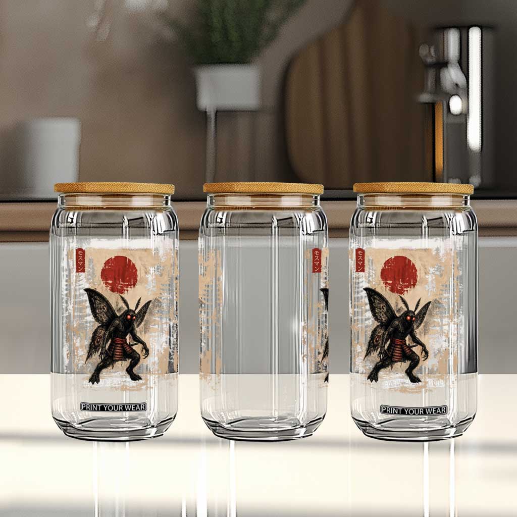 Samurai Mothman Japanese Vintage Graphic Ukiyo e Art Glass Can Funny Cryptids