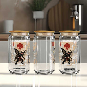 Samurai Mothman Japanese Vintage Graphic Ukiyo e Art Glass Can Funny Cryptids