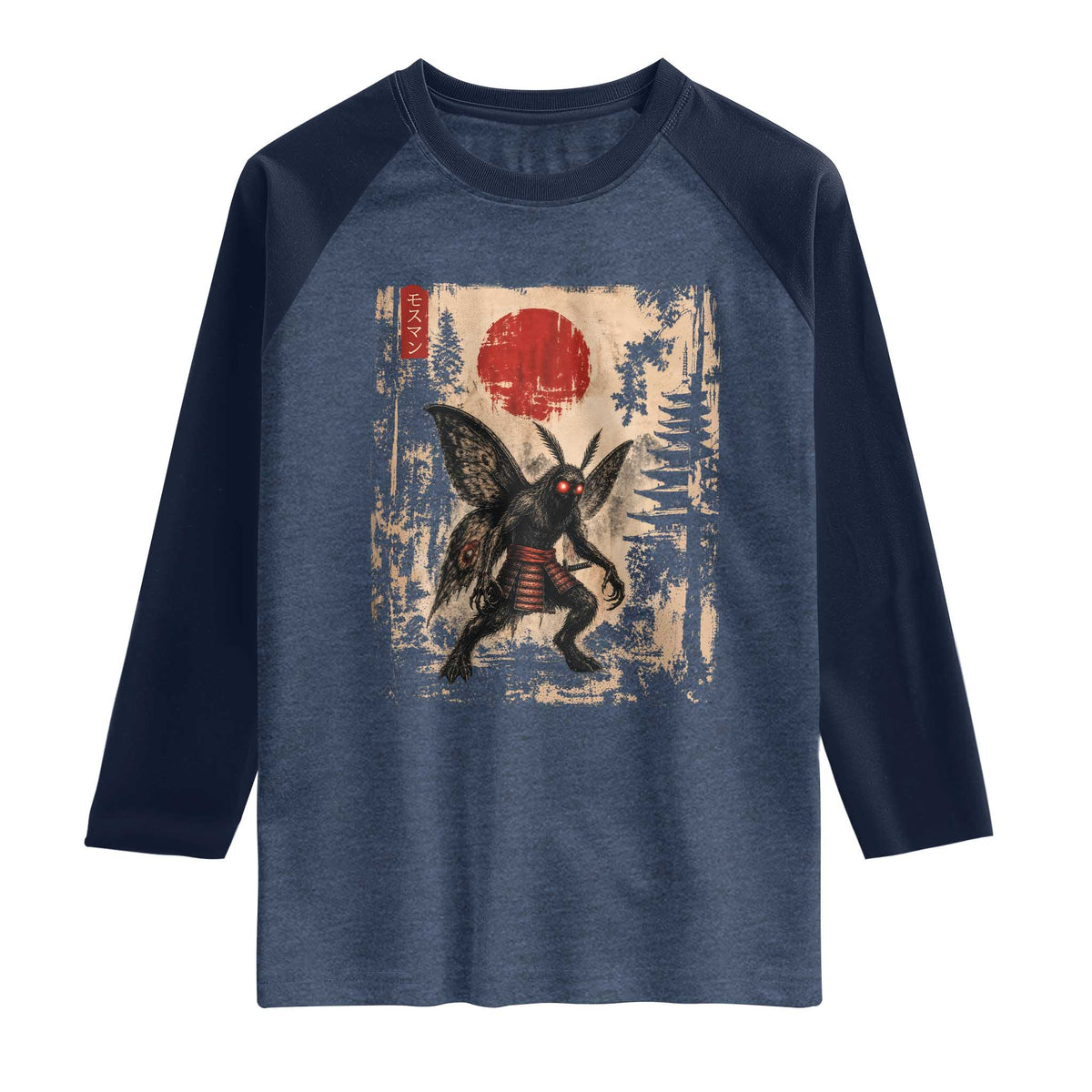 Samurai Mothman Japanese Vintage Graphic Ukiyo e Art Raglan Shirt Funny Cryptids