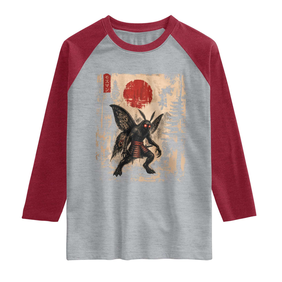 Samurai Mothman Japanese Vintage Graphic Ukiyo e Art Raglan Shirt Funny Cryptids