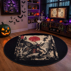 Samurai Mothman Japanese Vintage Graphic Ukiyo e Art Round Rug Funny Cryptids