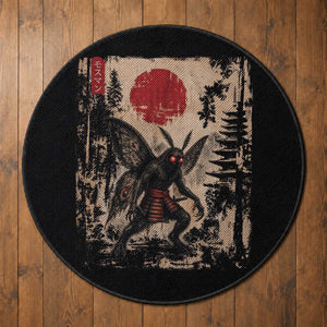 Samurai Mothman Japanese Vintage Graphic Ukiyo e Art Round Rug Funny Cryptids