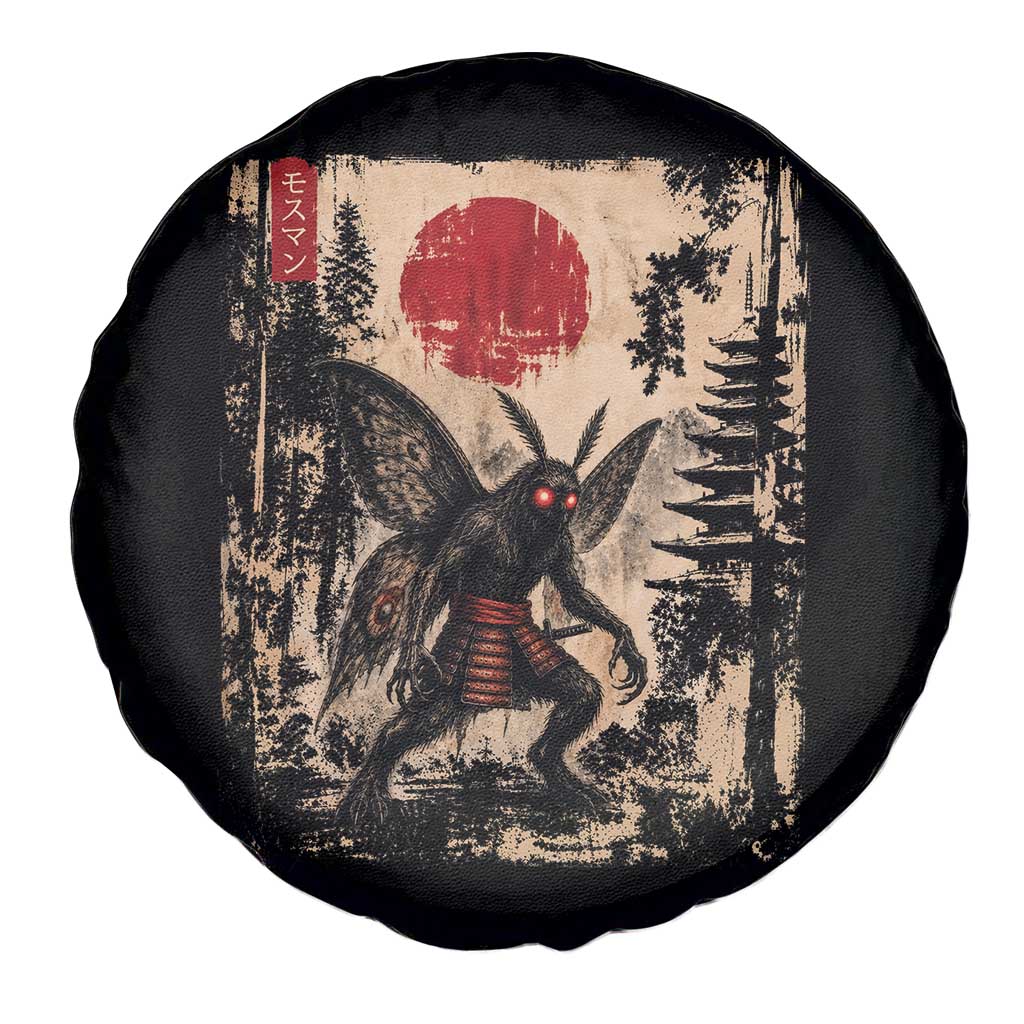 Samurai Mothman Japanese Vintage Graphic Ukiyo e Art Spare Tire Cover Funny Cryptids