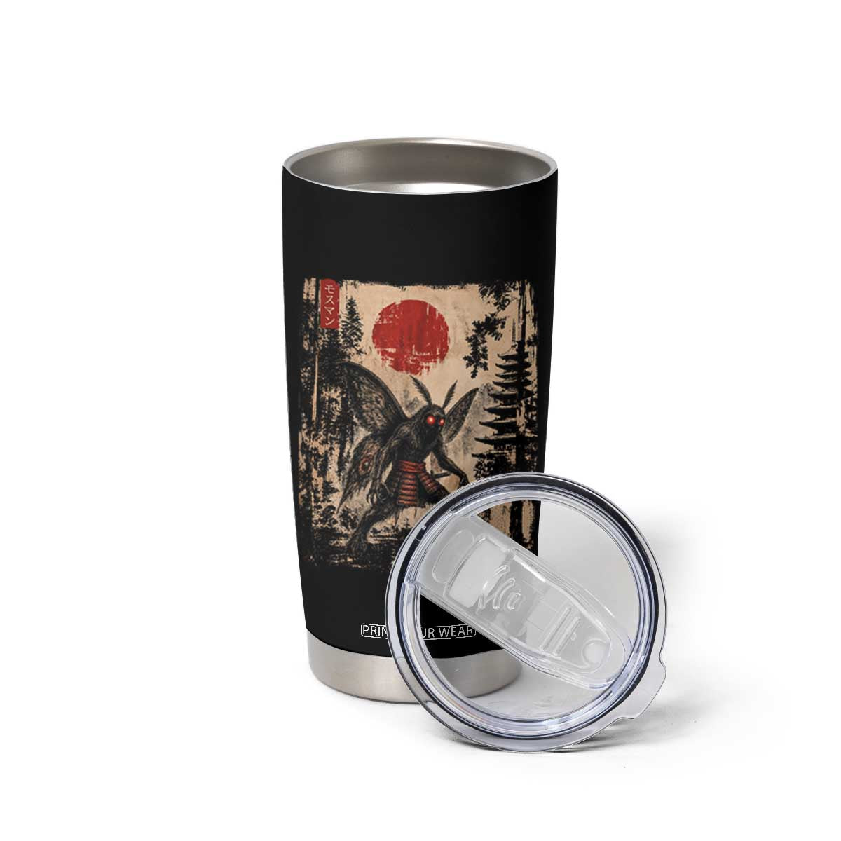Samurai Mothman Japanese Vintage Graphic Ukiyo e Art Tumbler Cup Funny Cryptids
