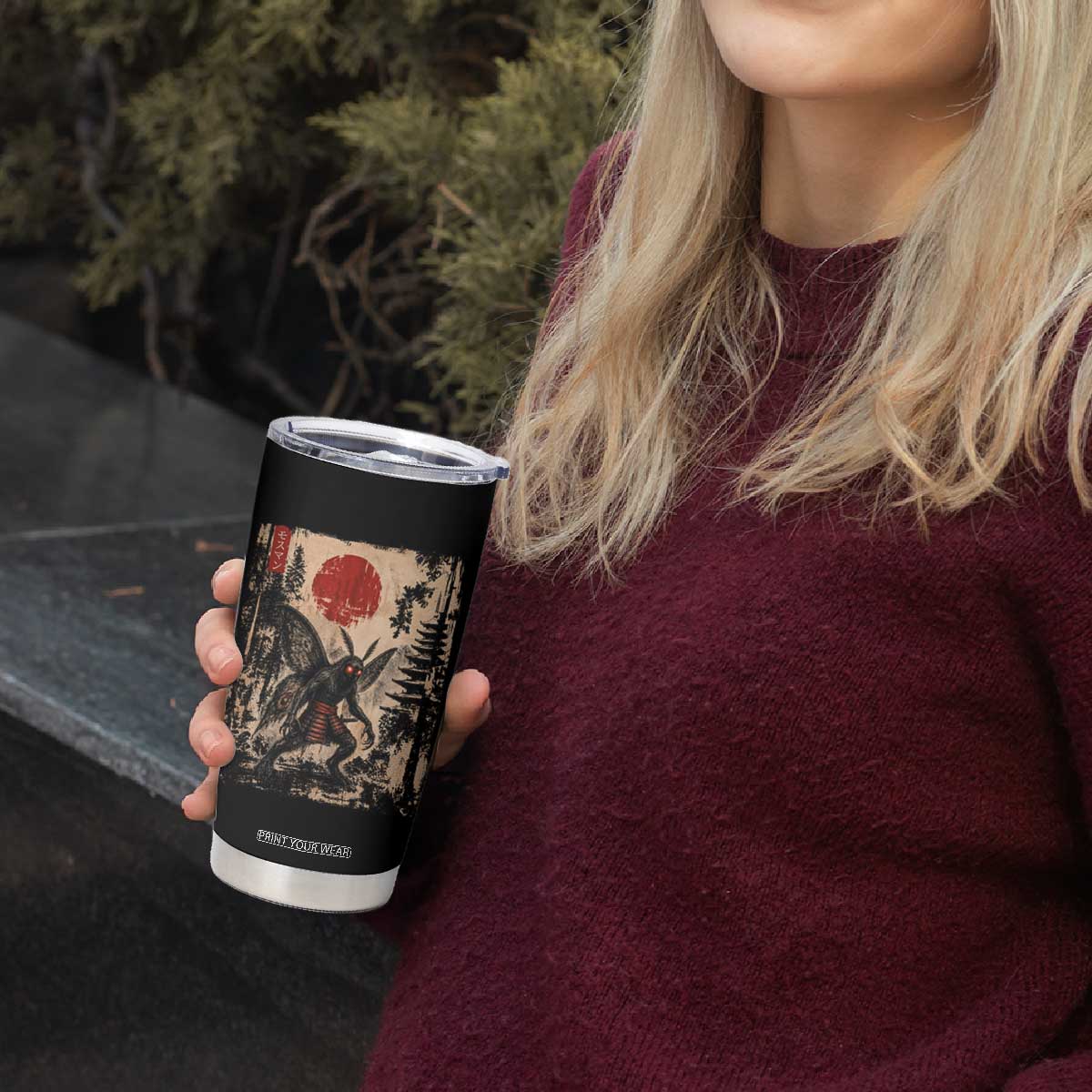 Samurai Mothman Japanese Vintage Graphic Ukiyo e Art Tumbler Cup Funny Cryptids