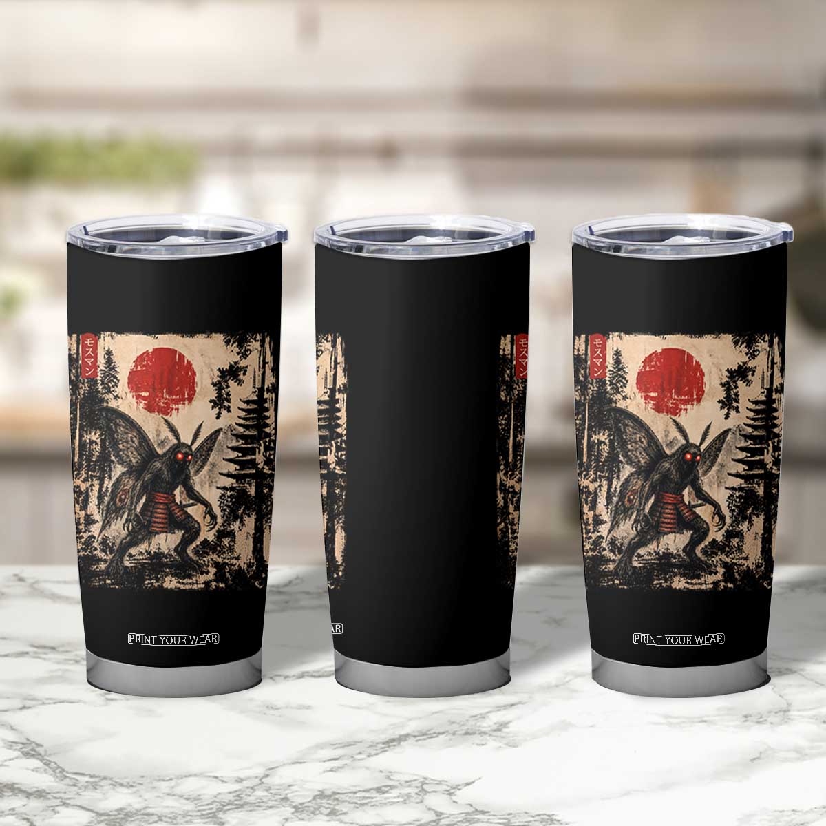 Samurai Mothman Japanese Vintage Graphic Ukiyo e Art Tumbler Cup Funny Cryptids