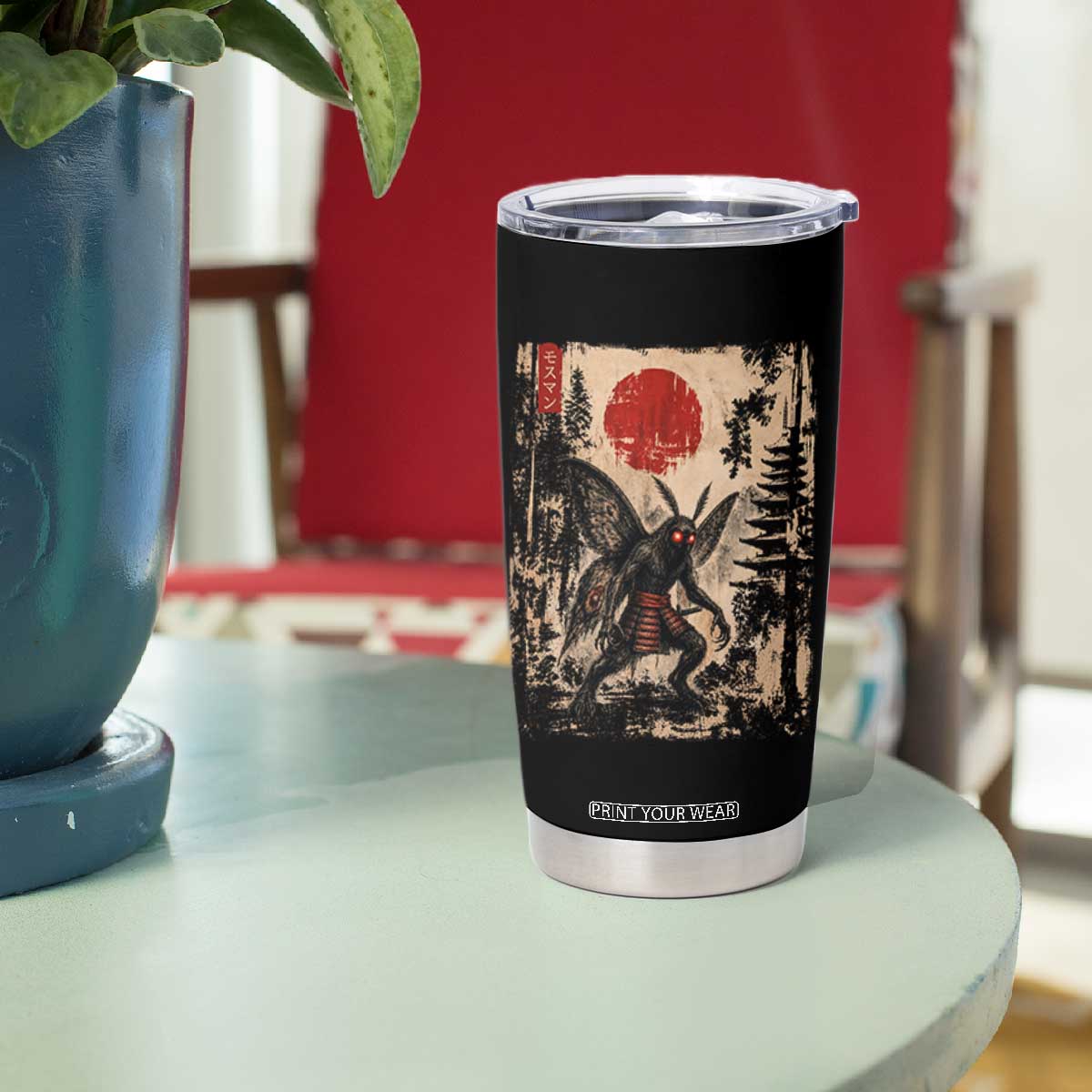 Samurai Mothman Japanese Vintage Graphic Ukiyo e Art Tumbler Cup Funny Cryptids