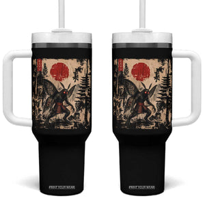Samurai Mothman Japanese Vintage Graphic Ukiyo e Art Tumbler With Handle Funny Cryptids