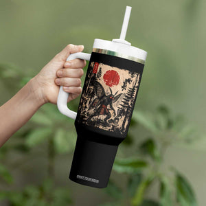 Samurai Mothman Japanese Vintage Graphic Ukiyo e Art Tumbler With Handle Funny Cryptids