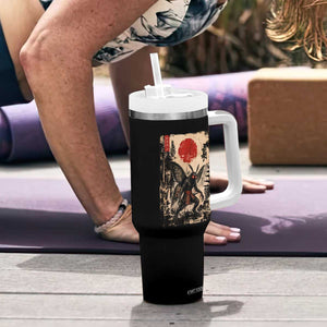 Samurai Mothman Japanese Vintage Graphic Ukiyo e Art Tumbler With Handle Funny Cryptids