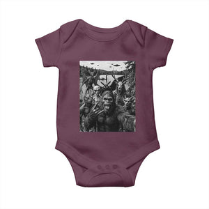 Funny Cryptid Creatures Selfie Baby Onesie Bigfoot Alien Cryptozoology Fantasy Mythical Monsters TS11 Maroon Print Your Wear
