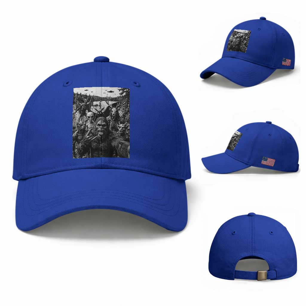 Funny Cryptid Creatures Selfie Baseball Cap Bigfoot Alien Cryptozoology Fantasy Mythical Monsters TS11 Baseball Cap Universal Fit Royal Blue Print Your Wear