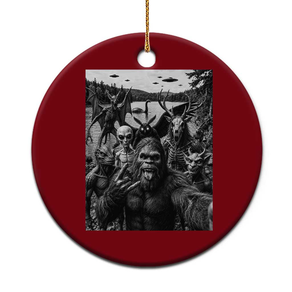 Funny Cryptid Creatures Selfie Ceramic Ornament Bigfoot Alien Cryptozoology Fantasy Mythical Monsters TS11 1pc Red Print Your Wear