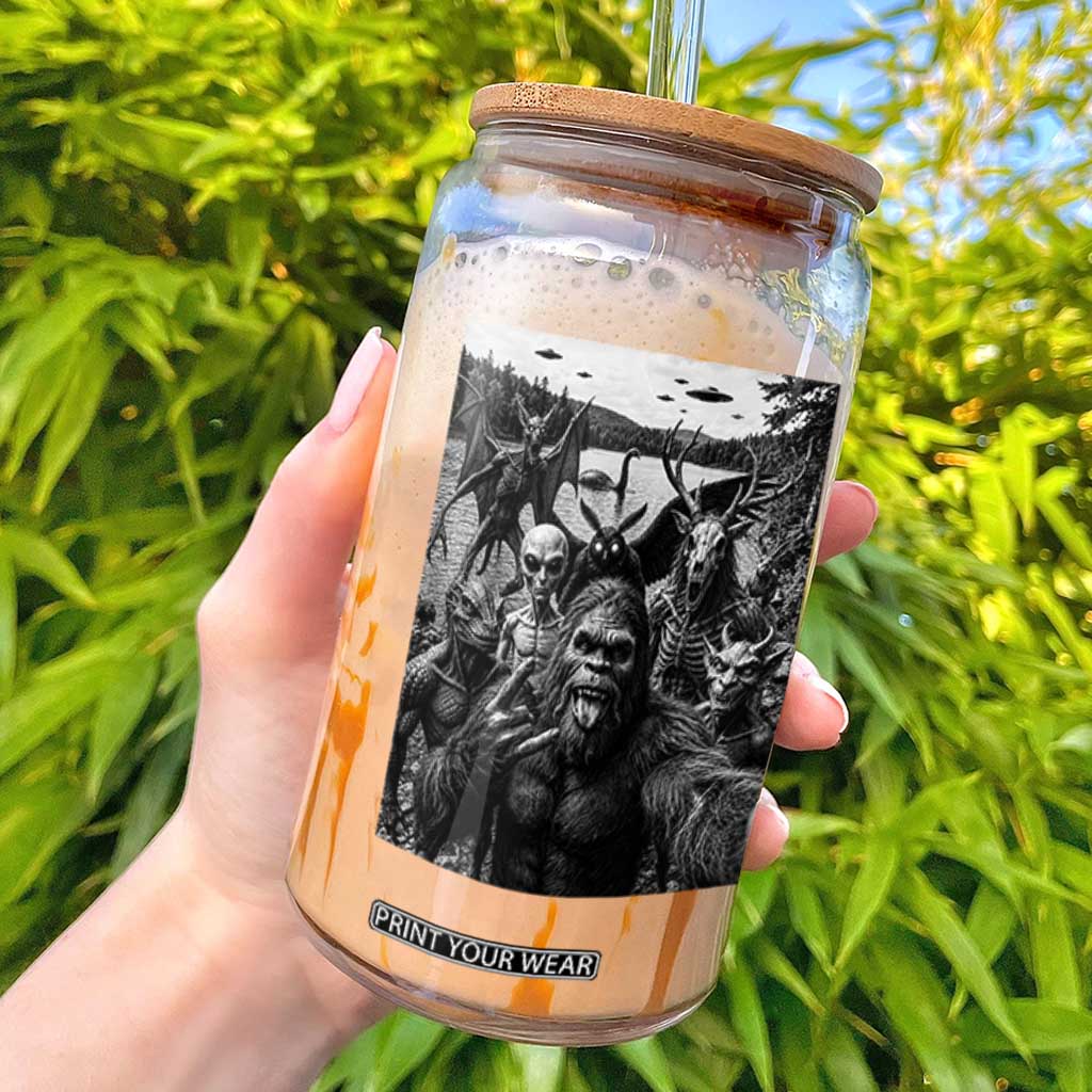Funny Cryptid Creatures Selfie Glass Can Bigfoot Alien Cryptozoology Fantasy Mythical Monsters TS11 Black Print Your Wear