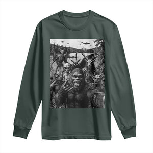 Funny Cryptid Creatures Selfie Long Sleeve Shirt Bigfoot Alien Cryptozoology Fantasy Mythical Monsters TS11 Dark Forest Green Print Your Wear