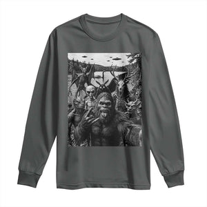 Funny Cryptid Creatures Selfie Long Sleeve Shirt Bigfoot Alien Cryptozoology Fantasy Mythical Monsters TS11 Dark Heather Print Your Wear