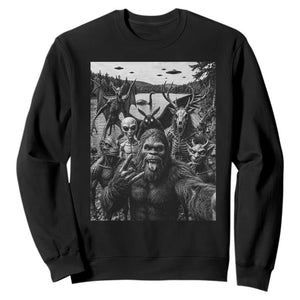 Funny Cryptid Creatures Selfie Sweatshirt Bigfoot Alien Cryptozoology Fantasy Mythical Monsters TS11 Black Print Your Wear