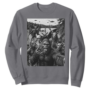 Funny Cryptid Creatures Selfie Sweatshirt Bigfoot Alien Cryptozoology Fantasy Mythical Monsters TS11 Charcoal Print Your Wear