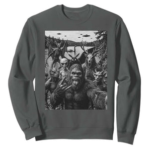 Funny Cryptid Creatures Selfie Sweatshirt Bigfoot Alien Cryptozoology Fantasy Mythical Monsters TS11 Dark Heather Print Your Wear
