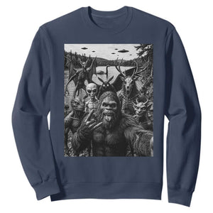 Funny Cryptid Creatures Selfie Sweatshirt Bigfoot Alien Cryptozoology Fantasy Mythical Monsters TS11 Navy Print Your Wear